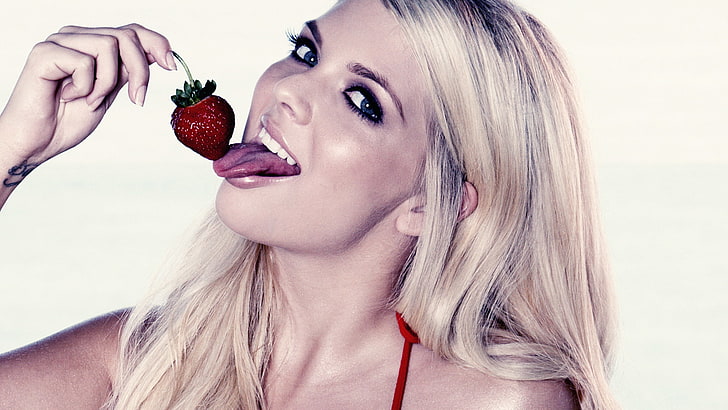 strawberries red bikinis tongues jana jordan wallpaper preview